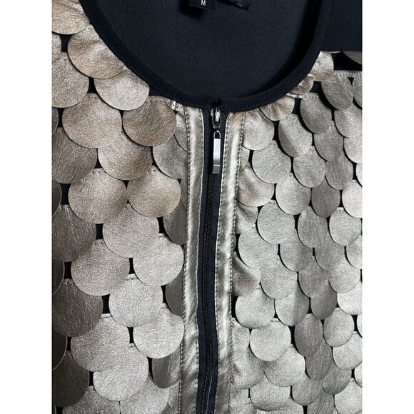 T & W Designs Zip Up Dressy Jacket black & Faux Leather Women’s Sz Large - Picture 2 of 12